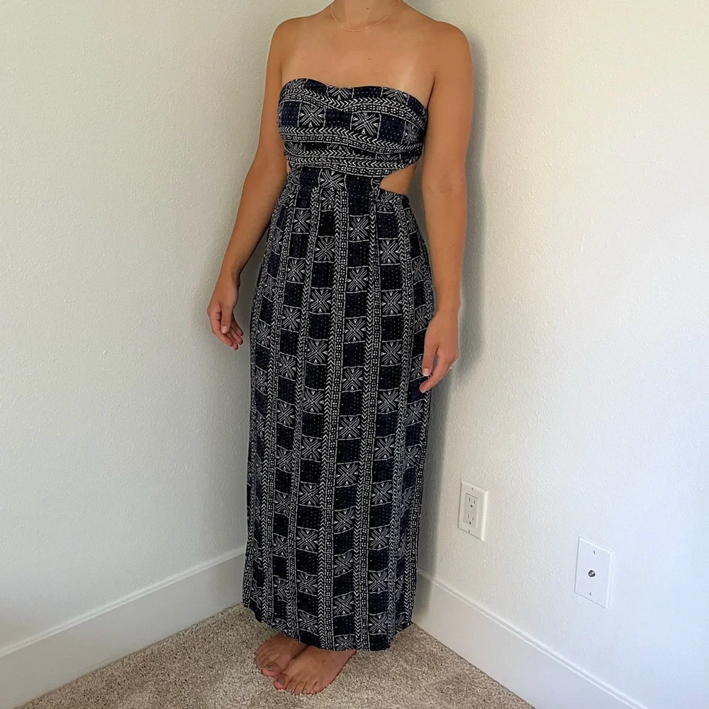 Free People Peyton Cut Out Maxi Dress in Navy Blue - Picture 7 of 8